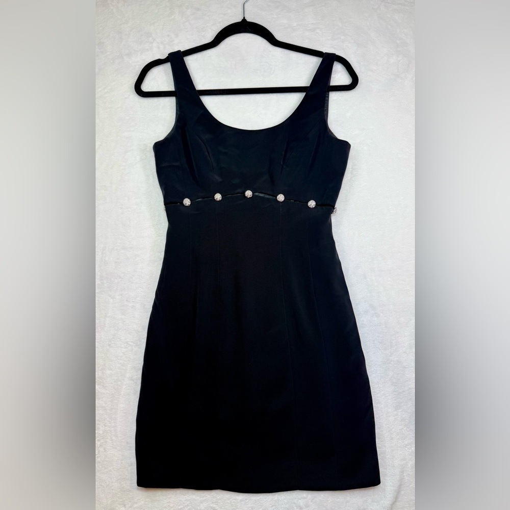 Vintage Cache Black Cutout Mini Dress with Rhinestones in size 2 Party Date LBD
